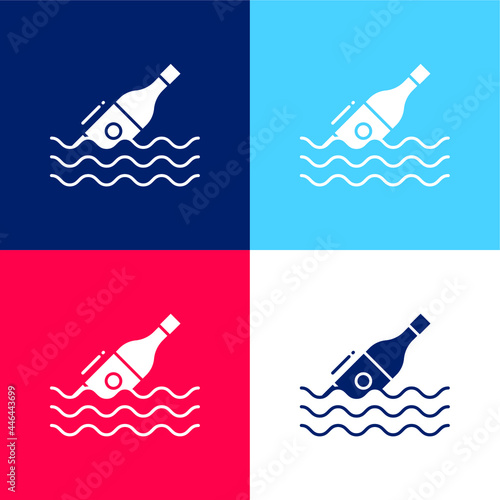 Bottle blue and red four color minimal icon set