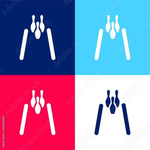 Bowling blue and red four color minimal icon set