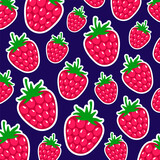 Stylized raspberries on a blue background of different sizes. Juicy berries. Summer vector patter. Flat illustration.
