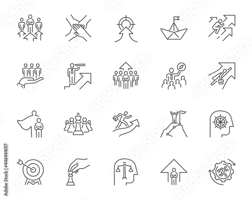 Leader line icons. Collection representing concept of leadership in business. Editable stroke.