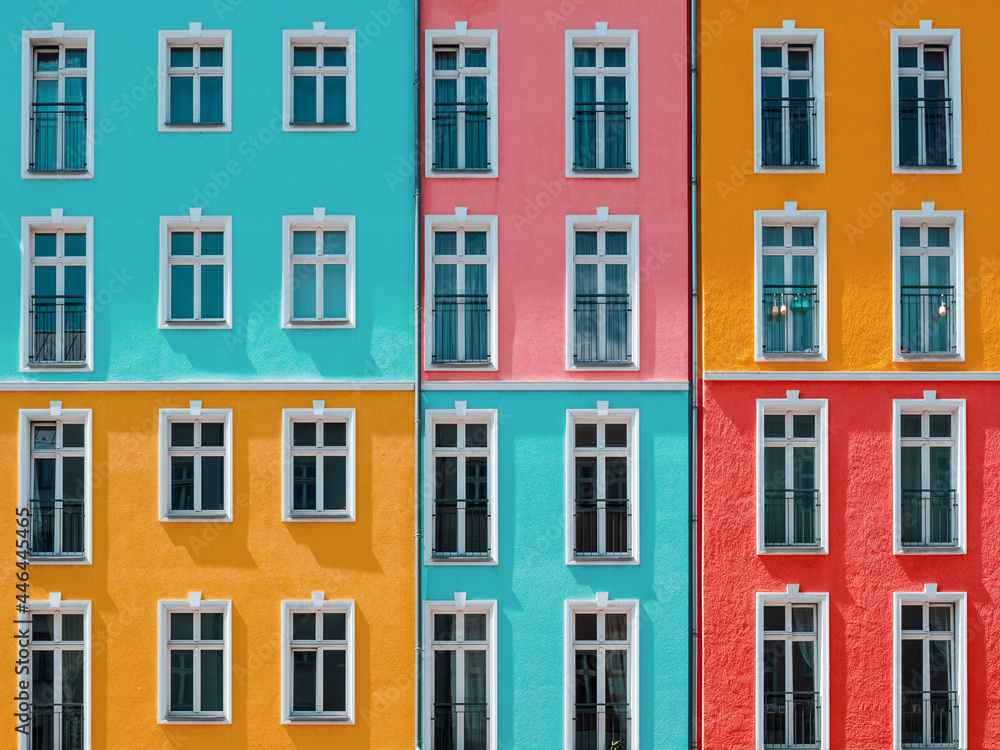 colorful building facade, residential real estate house facade