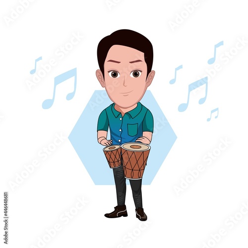 cartoon caricature of a man playing drum music