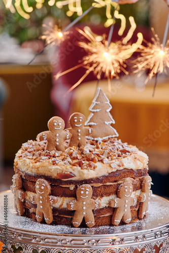 Birthday cake with sparklers. Christmas cake. High quality photo photo