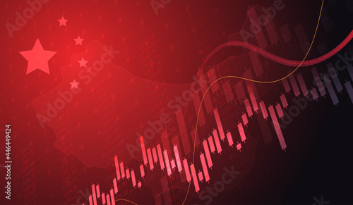 Growing chart against the background of the China flag candlestick graph Stock market exchange and graph chart business finance money investment on display board. vector design