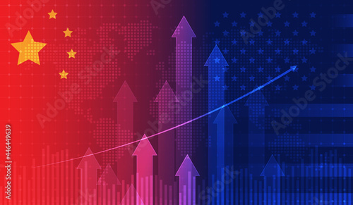 Trade war economy USA America and China flag candlestick graph Stock market exchange and graph chart business finance money investment on display board. vector design © TripleP Studio