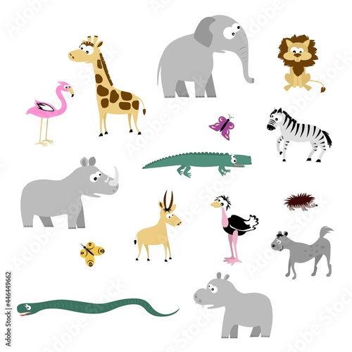 set of african animals in cartoon 2d style. vector