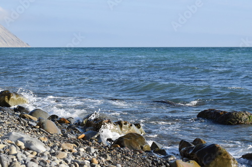 Black sea. Beautiful seascape. Pebble beach.