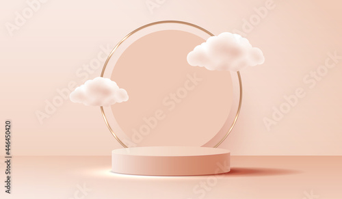 Cosmetic light brown background and premium podium display for product presentation branding and packaging. studio stage with cloud of background. vector design