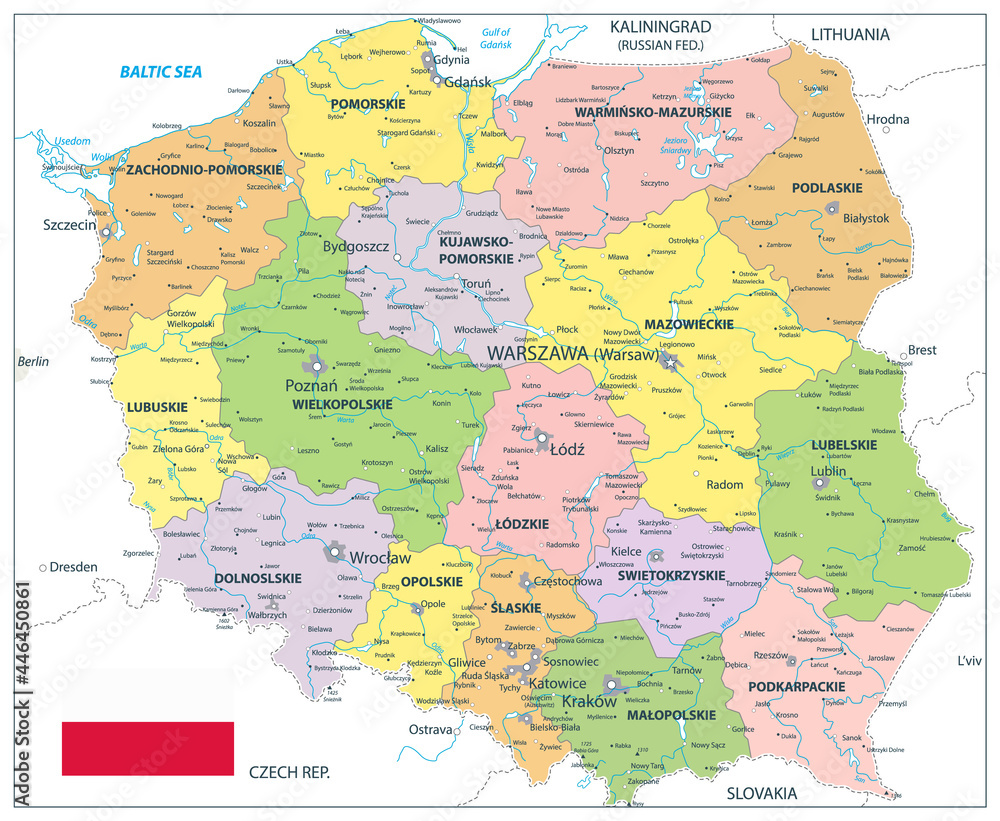 Poland Political Map Isolated on white
