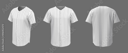 Photography Baseball t-shirt mockup in front, side and back views, 3d illustration, 3d rende