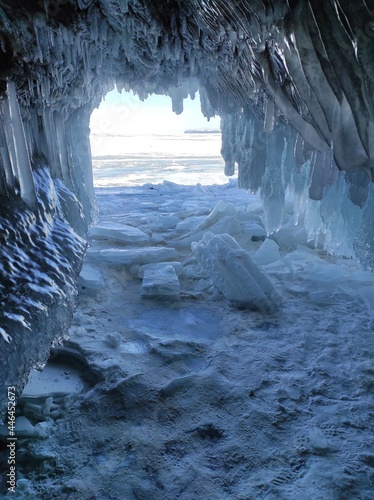 ice cave with long icicles and overlaps
