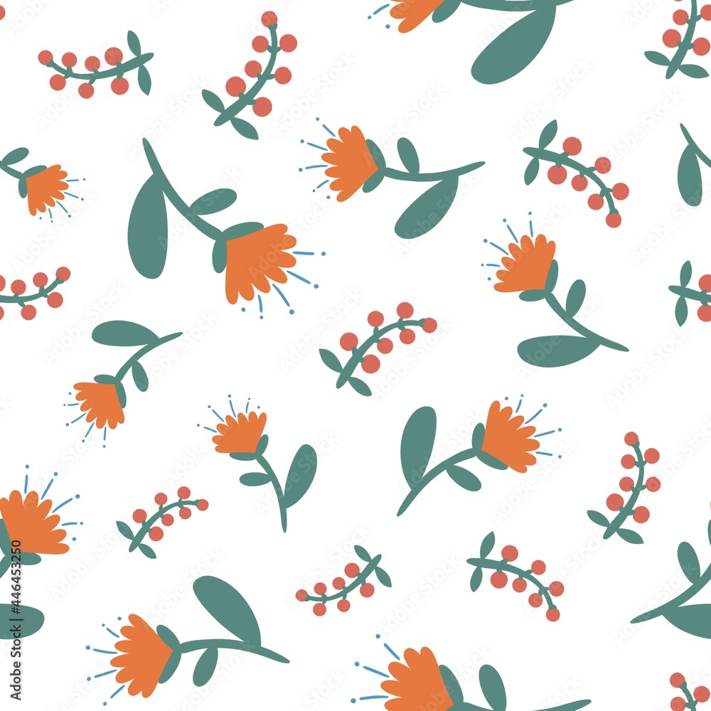 pattern of flowers and berries on a white background pattern of flowers and berries on a white background