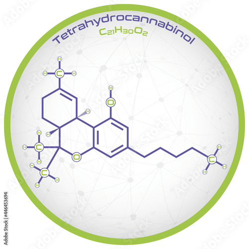 Large and detailed infographic of the molecule of THC