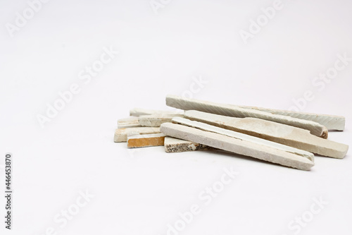 white slate chak on white background with copy space.