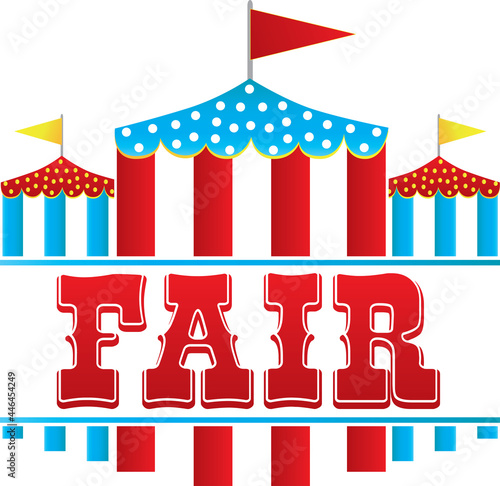 Fair Logo with Striped Tents Blue and Red