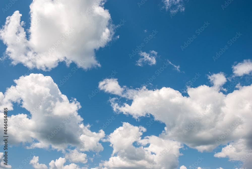 Fototapeta premium Heap, white clouds in the blue sky. Sky landscape