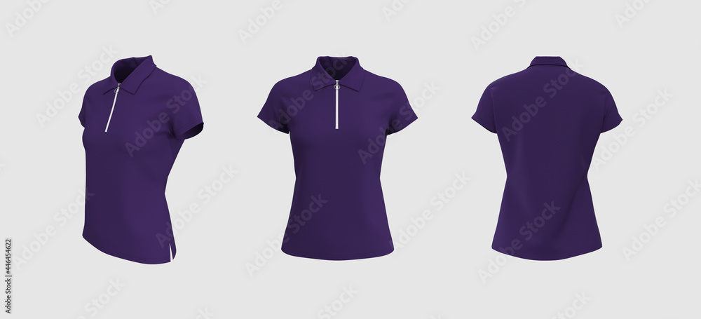 Blank collared shirt mockup, front, side and back views, tee design presentation for print, 3d rendering, 3d illustration Blank collared shirt mockup, front, side and back views, tee design presentation for print, 3d rendering, 3d illustration