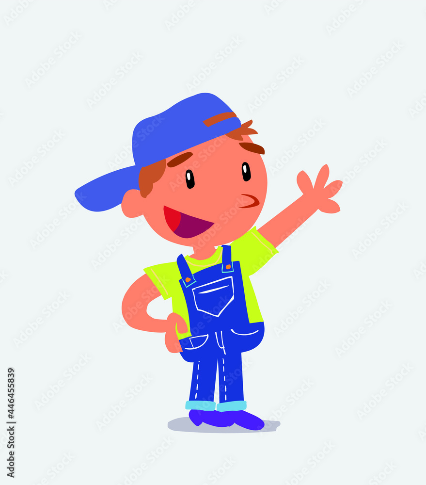  cartoon character of little boy on jeans explaining something while pointing.