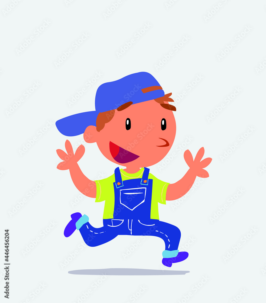 Fototapeta premium cartoon character of little boy on jeans running happily.