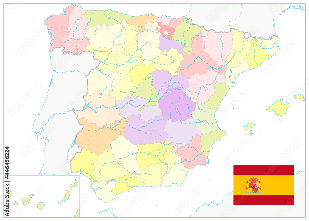 Obraz premium Detailed Political Map of Spain Isolated on White. No text