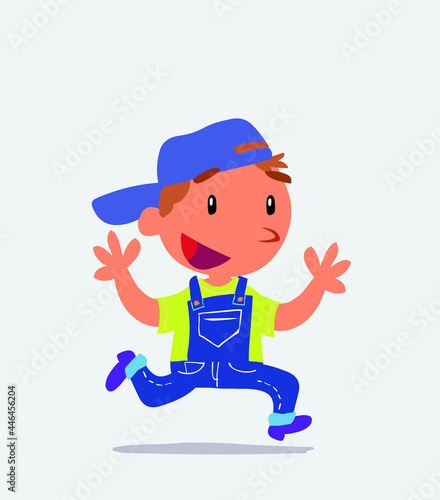  cartoon character of little boy on jeans running happily.