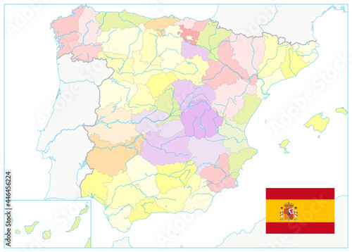 Detailed Political Map of Spain Isolated on White. No text