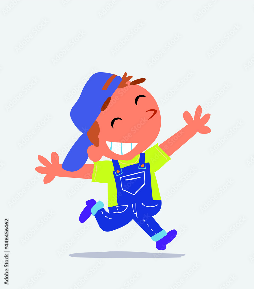 cartoon of little boy on jeans running euphoric. cartoon of little boy on jeans running euphoric.