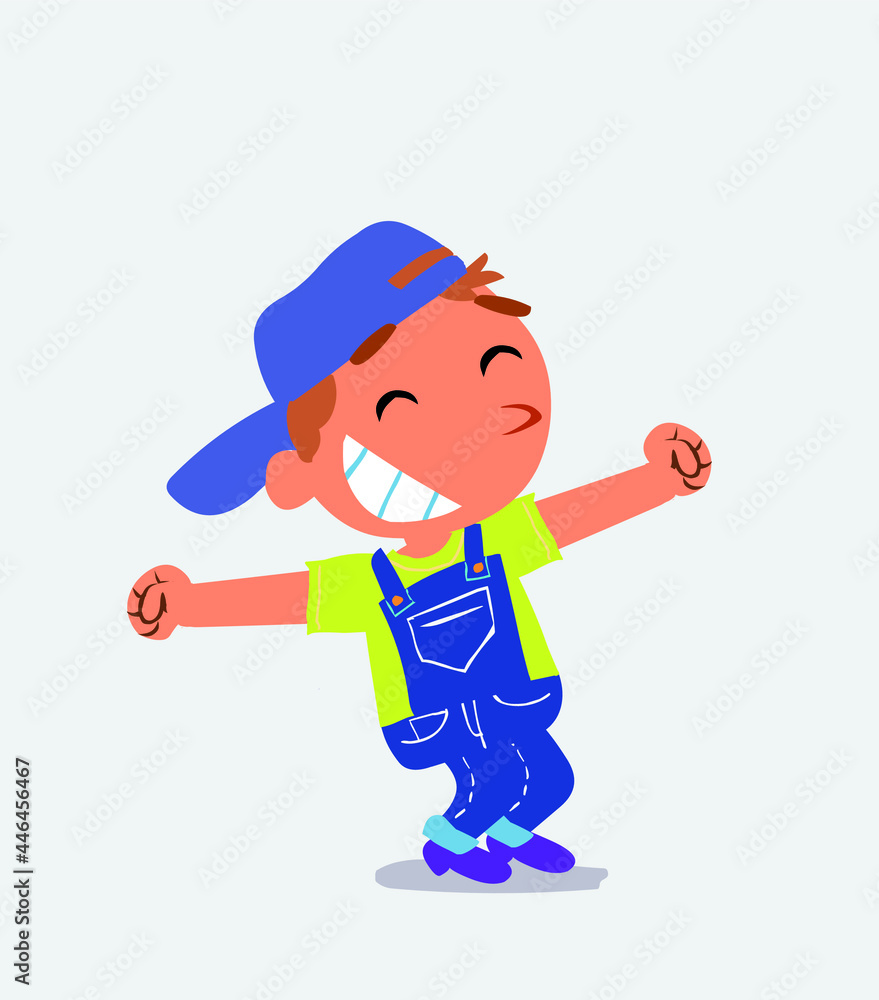Euphoric little boy on jeans in funny cartoon character. Euphoric little boy on jeans in funny cartoon character.