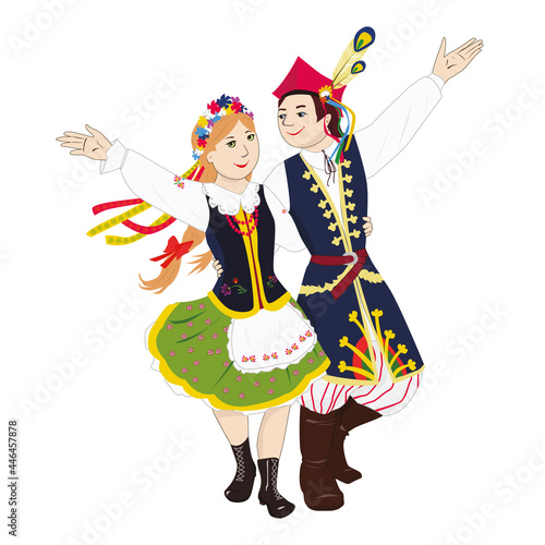 Young dancers from Poland are dancing folk dance Krakowiak