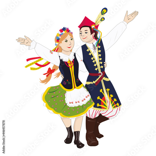 Young dancers from Poland are dancing folk dance Krakowiak photo