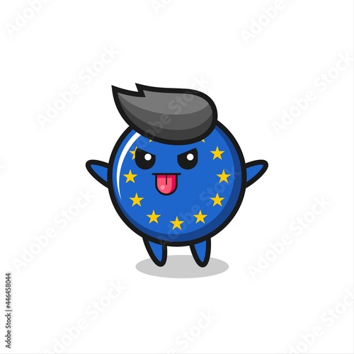 naughty europe flag badge character in mocking pose