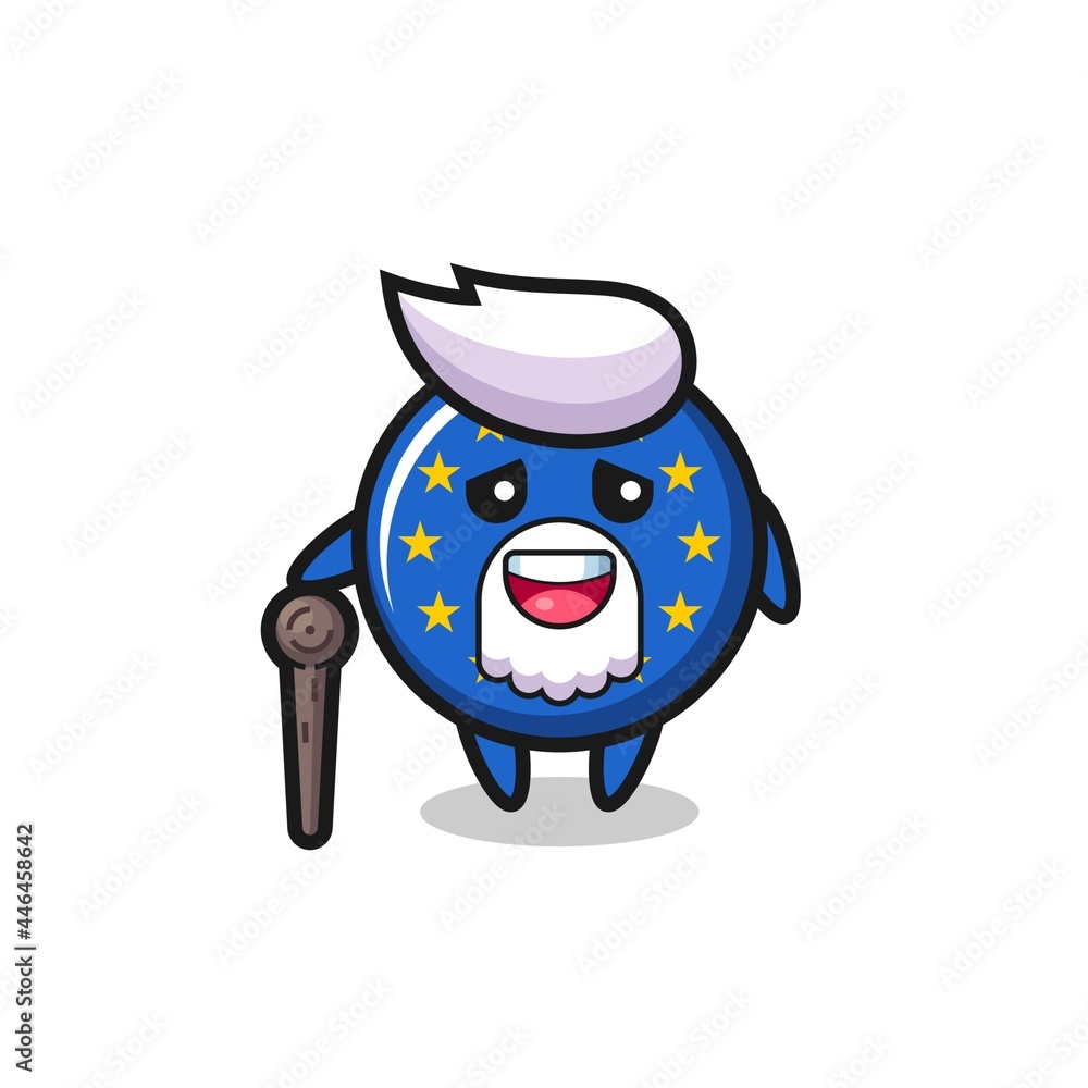 cute europe flag badge grandpa is holding a stick