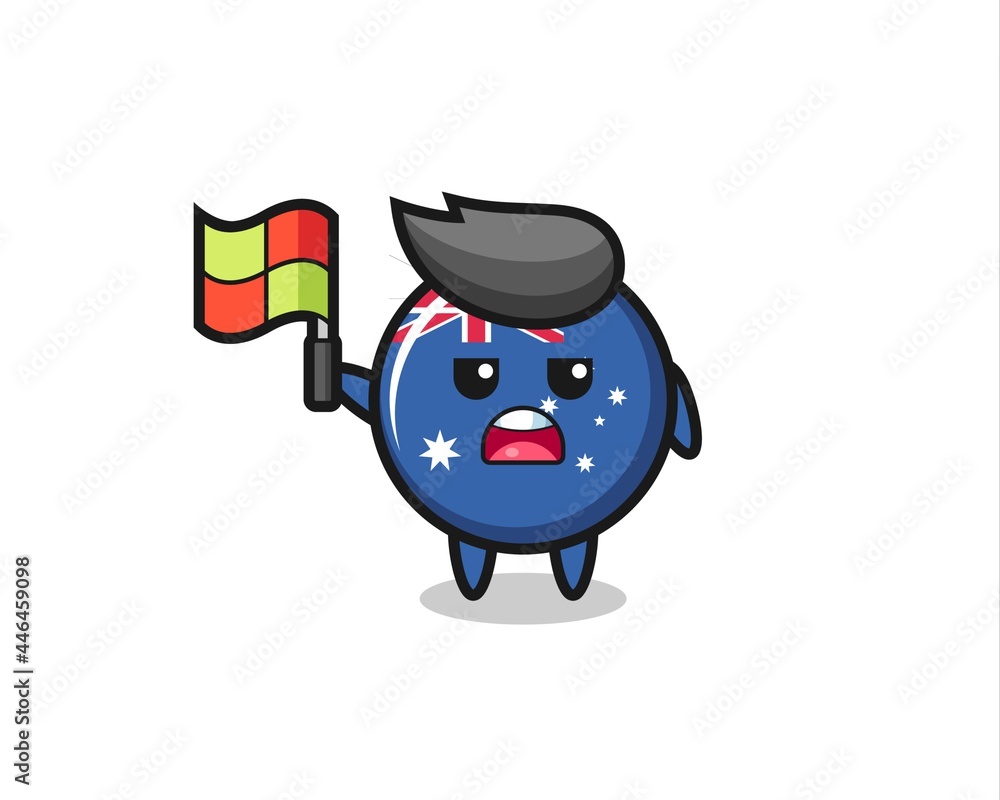 australia flag badge character as line judge putting the flag up australia flag badge character as line judge putting the flag up