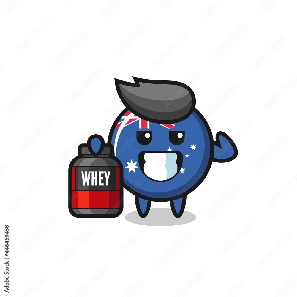 the muscular australia flag badge character is holding a protein supplement the muscular australia flag badge character is holding a protein supplement
