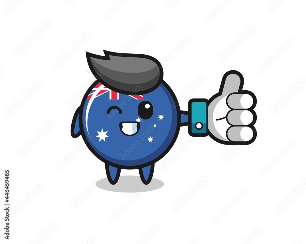 cute australia flag badge with social media thumbs up symbol cute australia flag badge with social media thumbs up symbol