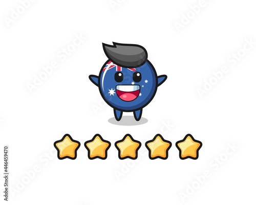 the illustration of customer best rating, australia flag badge cute character with 5 stars © heriyusuf