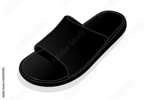 Blank Black Slipper Shoes Template on White Background, Vector File