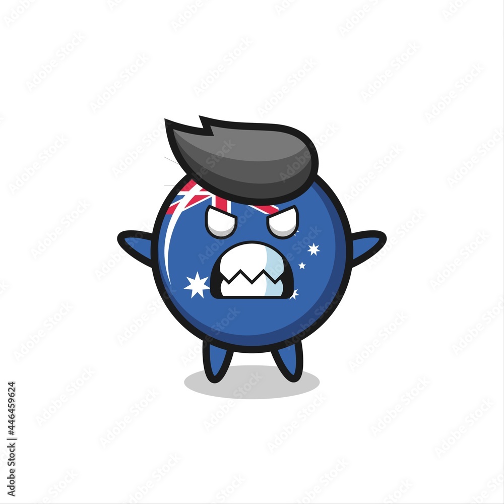wrathful expression of the australia flag badge mascot character