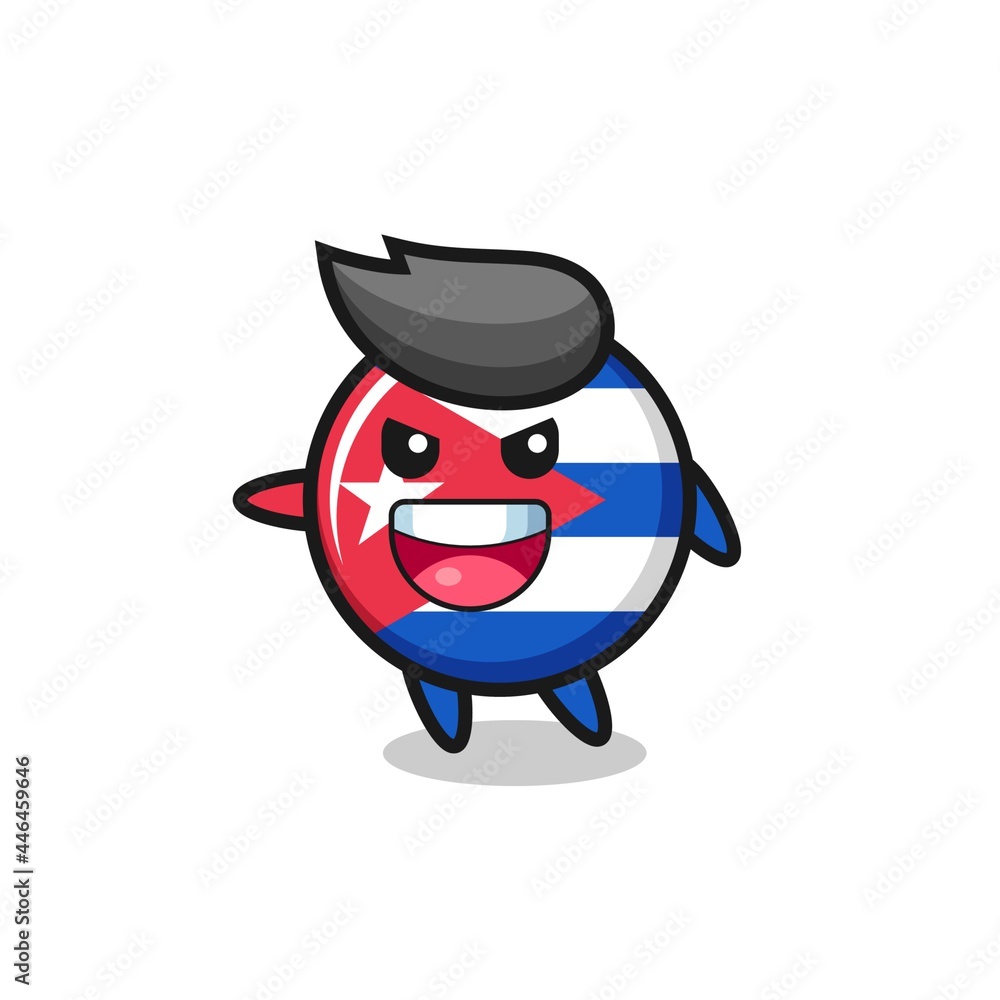 cuba flag badge cartoon with very excited pose cuba flag badge cartoon with very excited pose