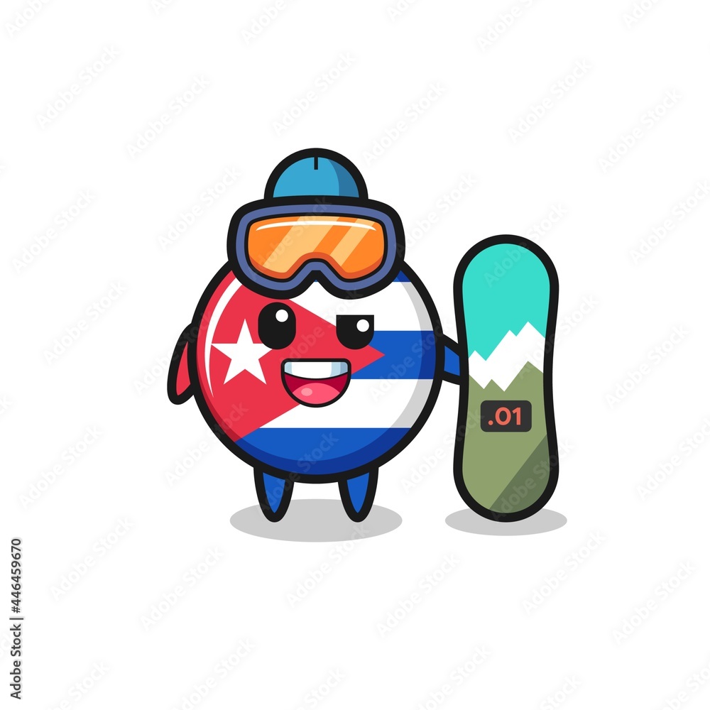 Illustration of cuba flag badge character with snowboarding style Illustration of cuba flag badge character with snowboarding style