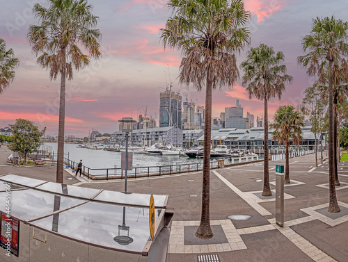 Canvas Print View over Darling Harbor in Sydney during sunset
