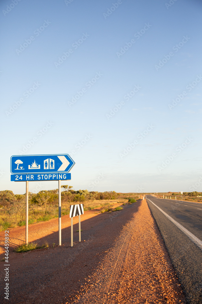 Rest stop sign on side of outback highway Rest stop sign on side of outback highway