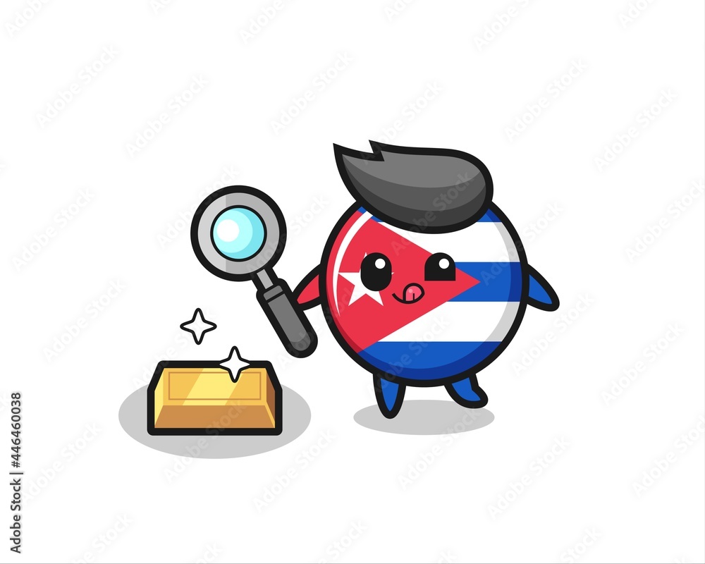 cuba flag badge character is checking the authenticity of the gold bullion