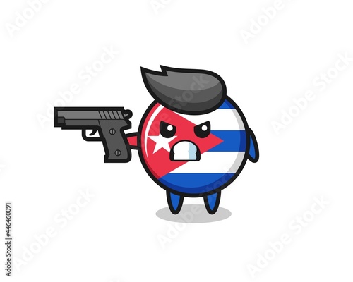 the cute cuba flag badge character shoot with a gun