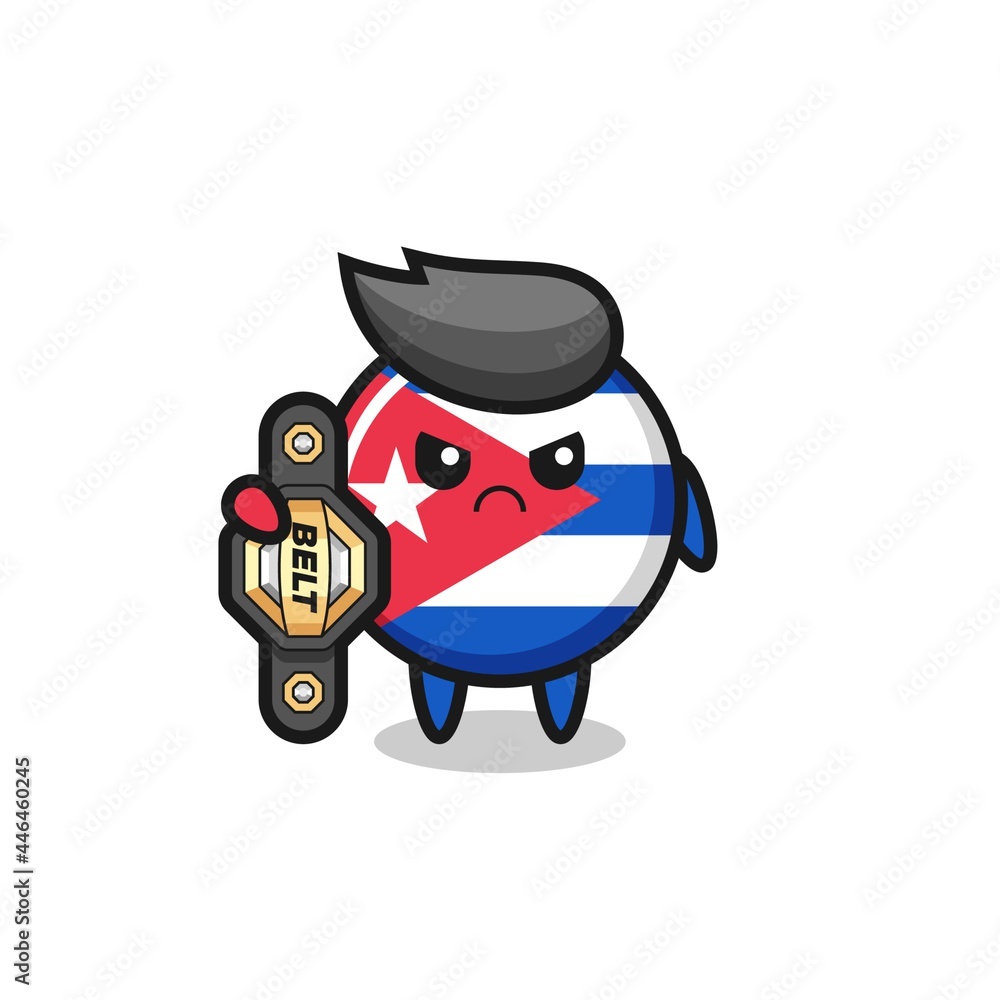 cuba flag badge mascot character as a MMA fighter with the champion belt