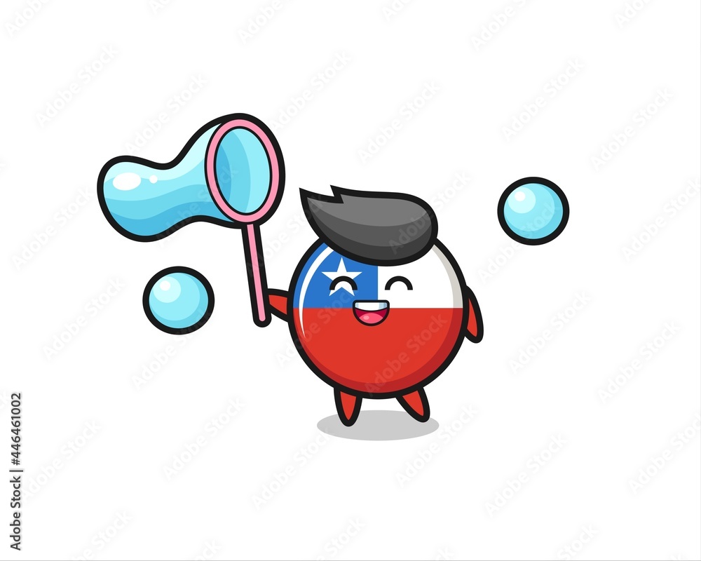 happy chile flag badge cartoon playing soap bubble happy chile flag badge cartoon playing soap bubble