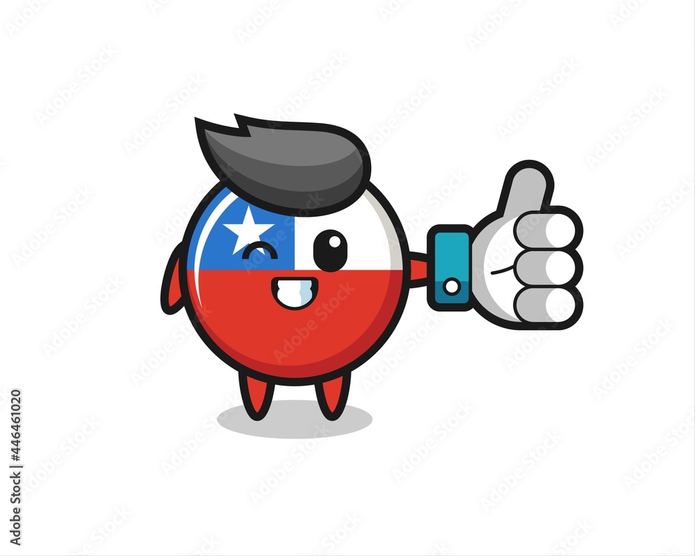 cute chile flag badge with social media thumbs up symbol