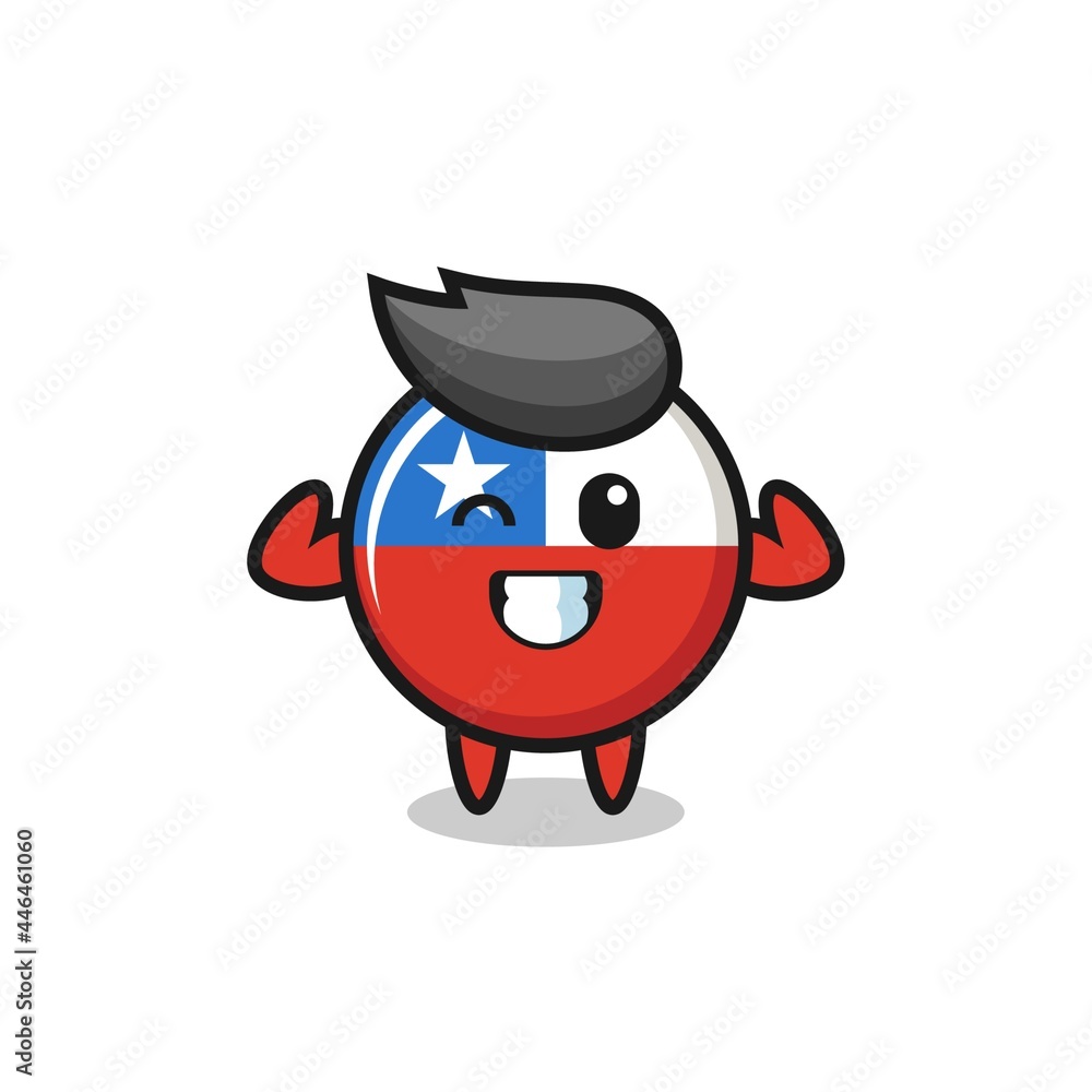 the muscular chile flag badge character is posing showing his muscles