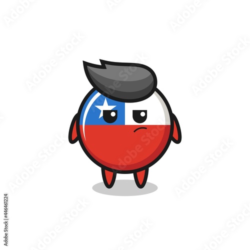 cute chile flag badge character with suspicious expression