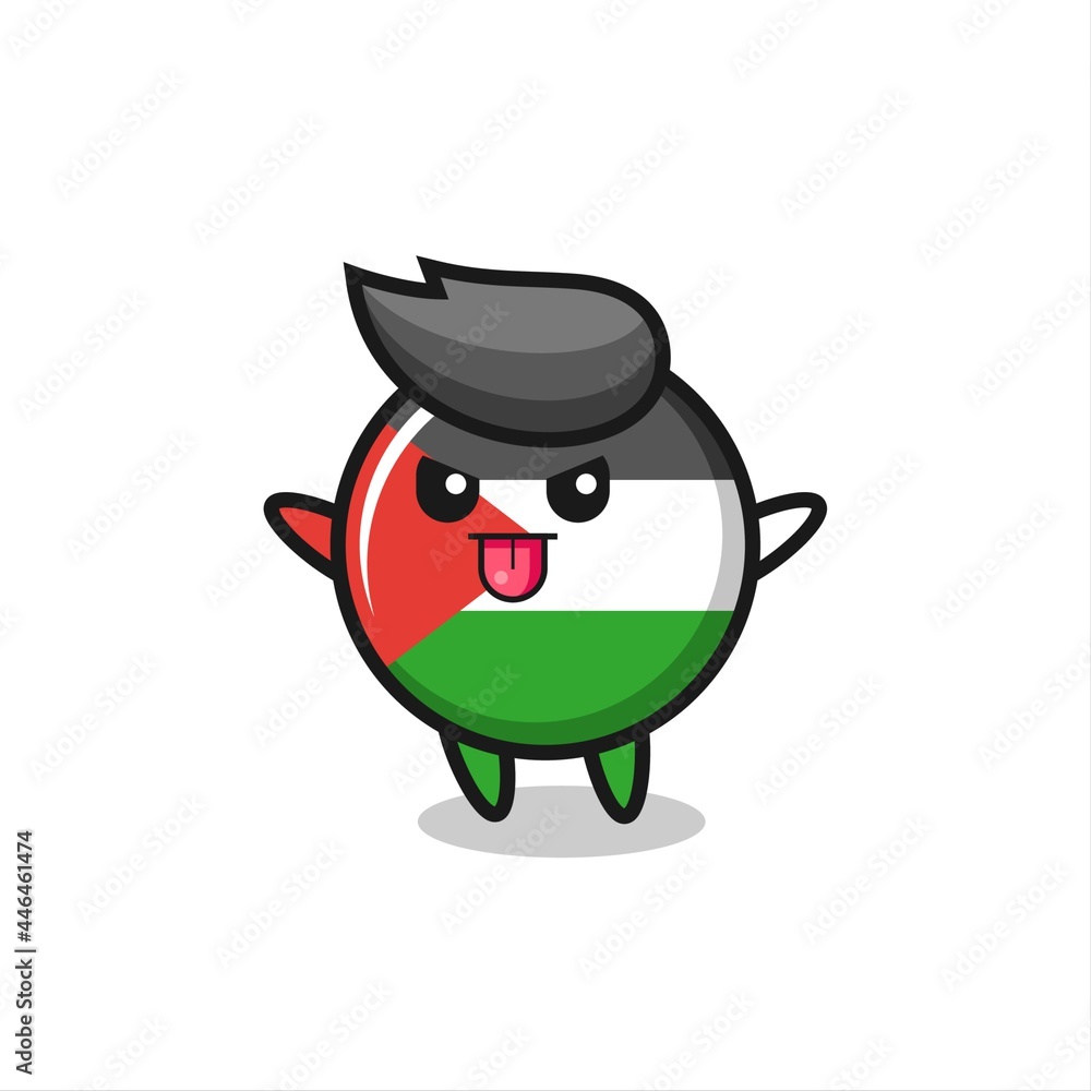 naughty palestine flag badge character in mocking pose